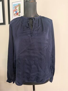 Bella Dahl Women’s Navy Tie-Neck Long-Sleeve Blouse S